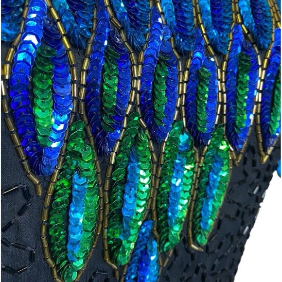 Stenay Vintage Dress 16 Sequins Silk Short Sleeve Beaded Peacock Design Cocktail - Picture 5 of 16